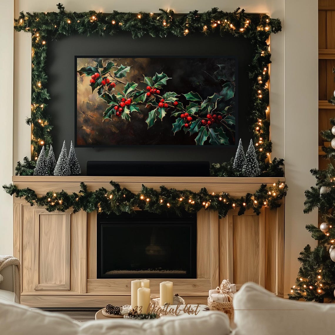 Frame Tv Art Beautiful Holly Berry Christmas Tv Screensaver Rustic Holiday Holly Xmas Tv Art Neutral Farmhouse Winter Art 150 - Image 2