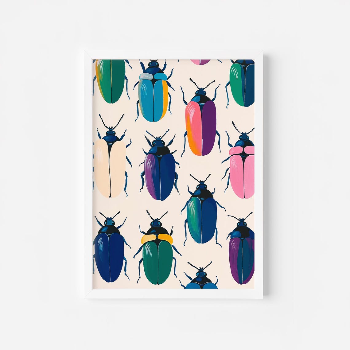 Colorful Beetles Specimen Pattern Rainbow Dopamine Decor Poster