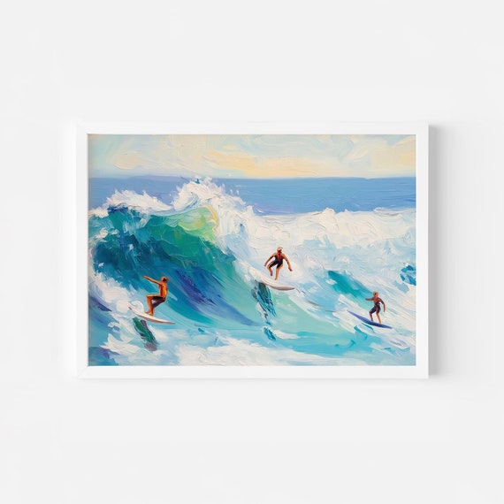Pastel Surfer Painting Surfboards Wall Art Summer Sunrise Sunset Seascape Surfing Poster Vibrant Surfer Poster