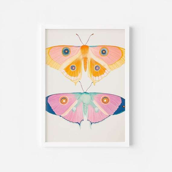 Colorful Moth Painting Pastel Butterfly Art Retro Animal Wall Art Retro Moth Insect Art Colorful Animal