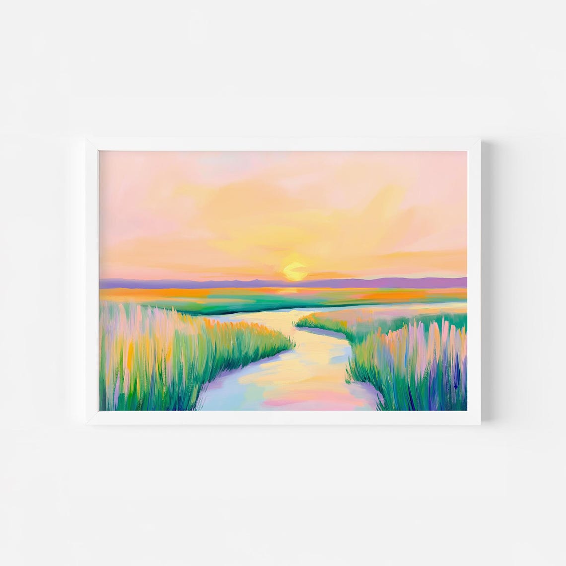 Marsh Creek Glowing At Sunset Under Golden Pink Sky Landscape Poster