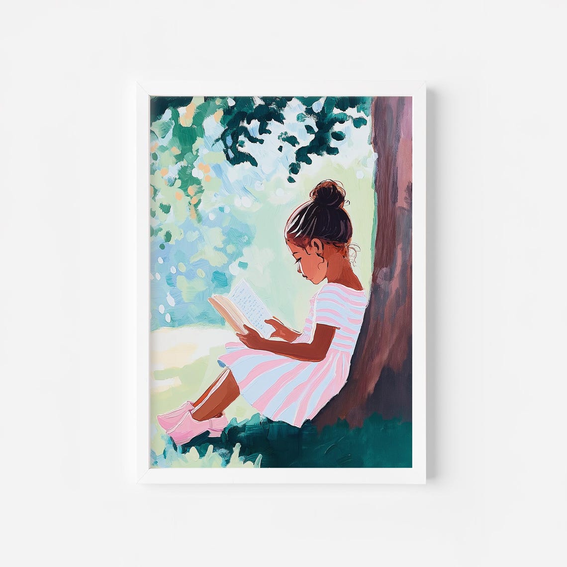 Black Girl Reading Under a Tree on a Summer Day Kids Room Poster
