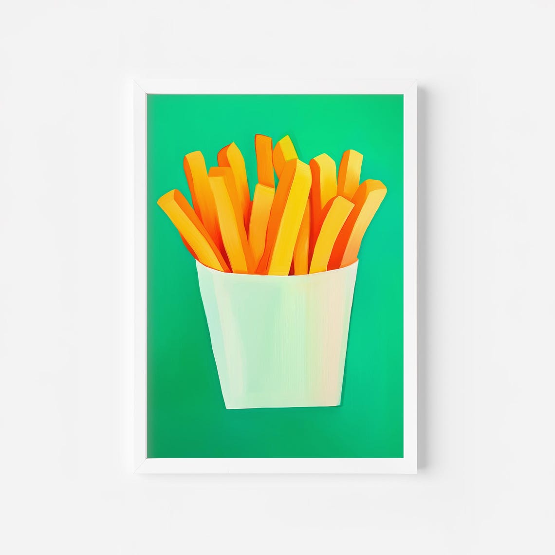 French Fries in a White Cup on Bright Green Kitchen Decor Poster