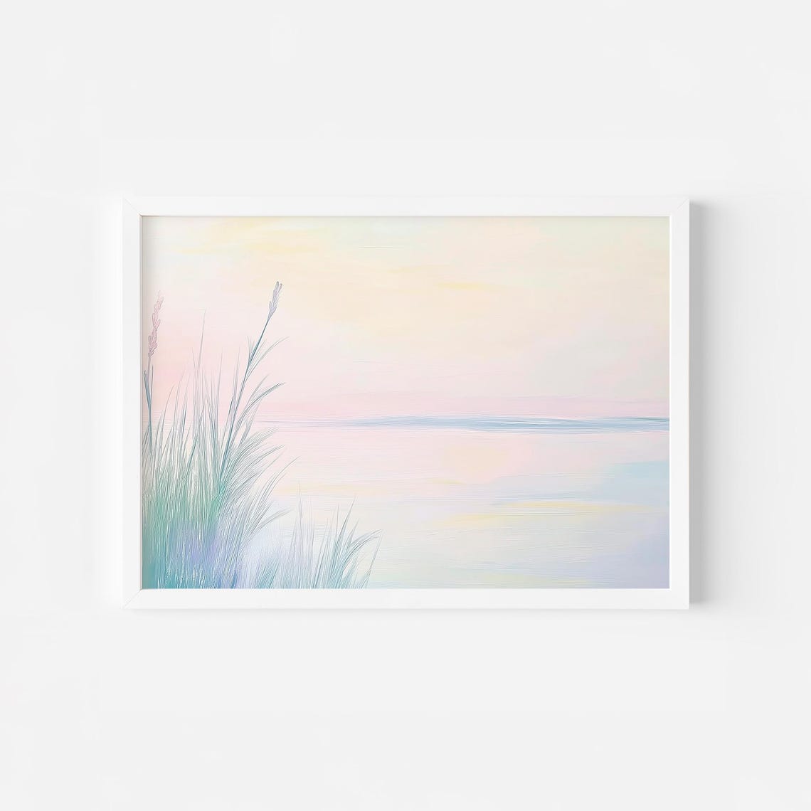 Muted Pastel Reeds at Misty Lakeside Minimalist Landscape Poster