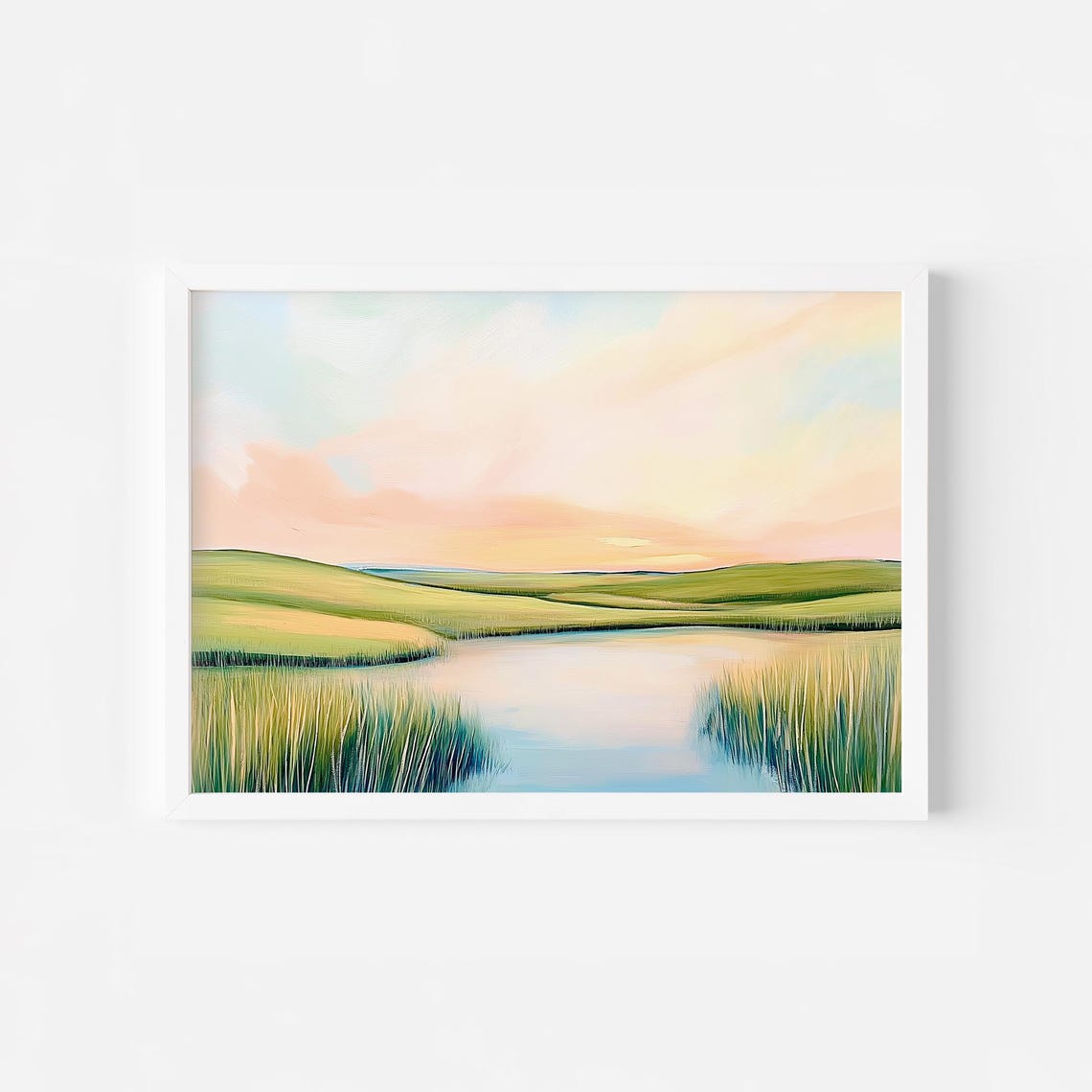 Serene Green Marsh Pond At Dawn In Soft Pastel Landscape Poster