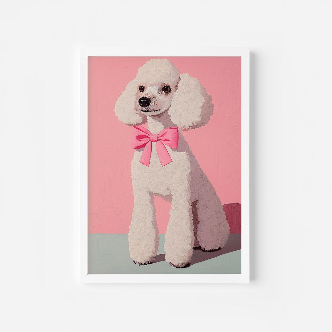 White Poodle With Pink Bow Preppy Pink Dog Nursery Decor Poster