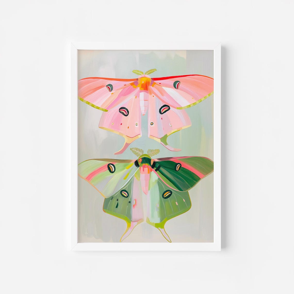 Pink and Green Moths Botanical Vintage Insect Illustration Poster