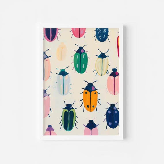 Rainbow Beetles Colorful Insect Print Dopamine Decor Colorful Bug Art Botanical Prints Insects Bugs Boho Nature