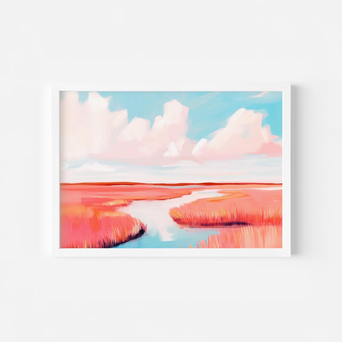 Sunset Marsh With Fiery Orange Grasses And Pink Clouds Poster