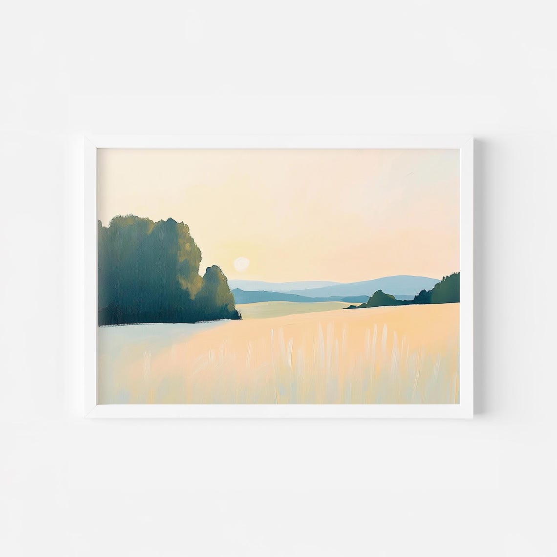 Peaceful Prairie Field At Sunset Under Soft Peach Sky Poster