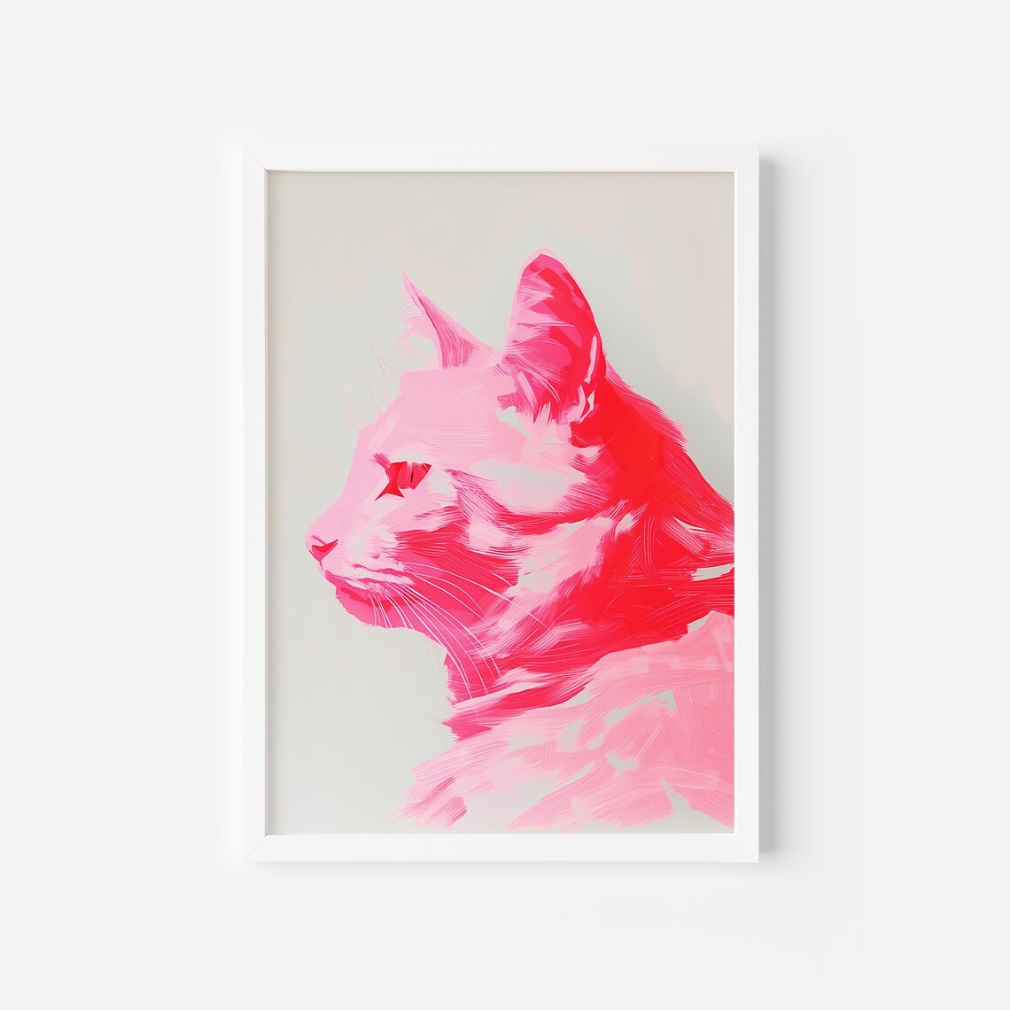 Hot Pink Cat Portrait in Bold Pop Art Style Modern Feline Poster