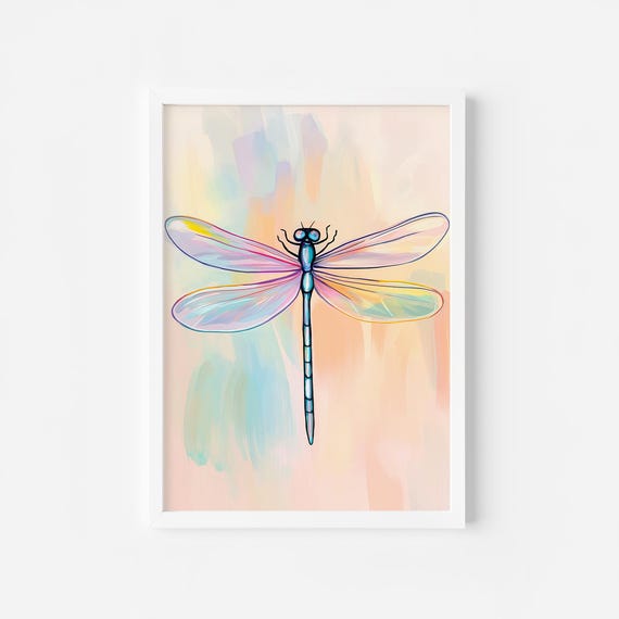Colorful Dragonfly Painting Pastel Dragonfly Art Retro Animal Wall Art Retro Dragonfly Colorful Animal Wall Art