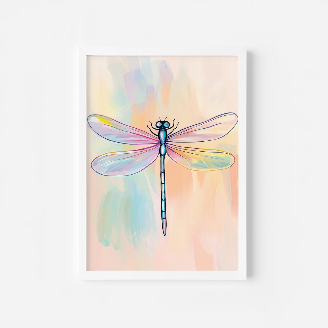 Rainbow Dragonfly With Iridescent Wings Pastel Insect Decor Poster