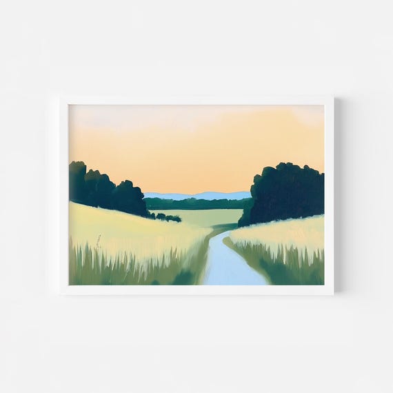 Pastel Prairie Landscape Colorful Field Sunset Meadow Poster Pastel Country Scenery Sunset Meadow Prairie Sunset