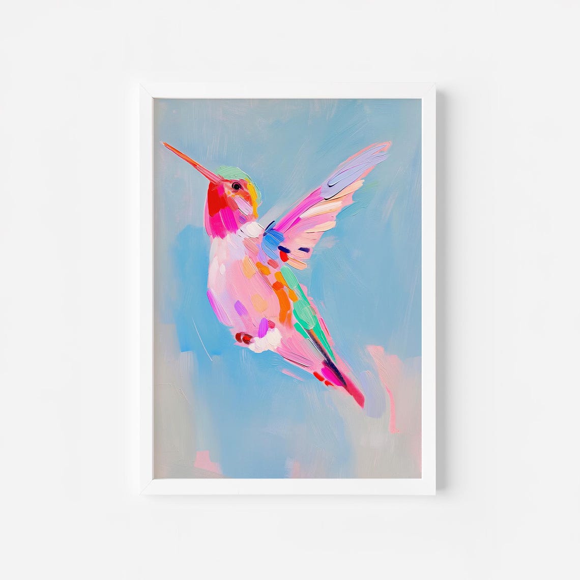 Colorful Hummingbird In Flight Pastel Impressionist Bird Poster