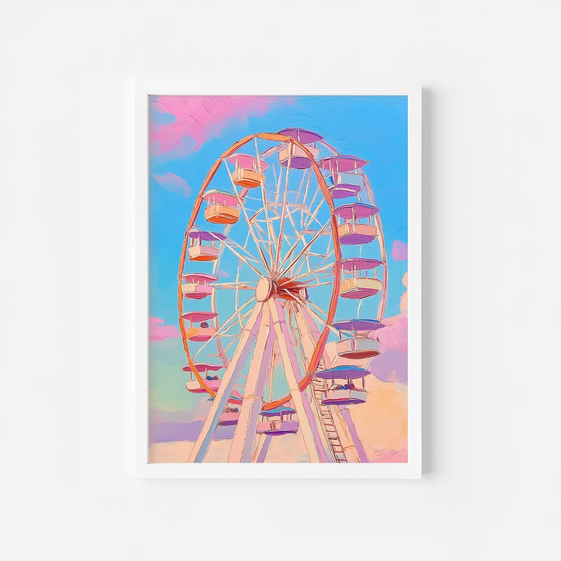 Pastel Ferris Wheel Glowing at a Pink Blue Sunset Carnival Poster