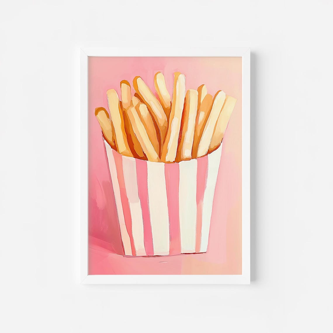 French Fries in a Pink Striped Cup on Pink Fun Kitchen Decor Poster