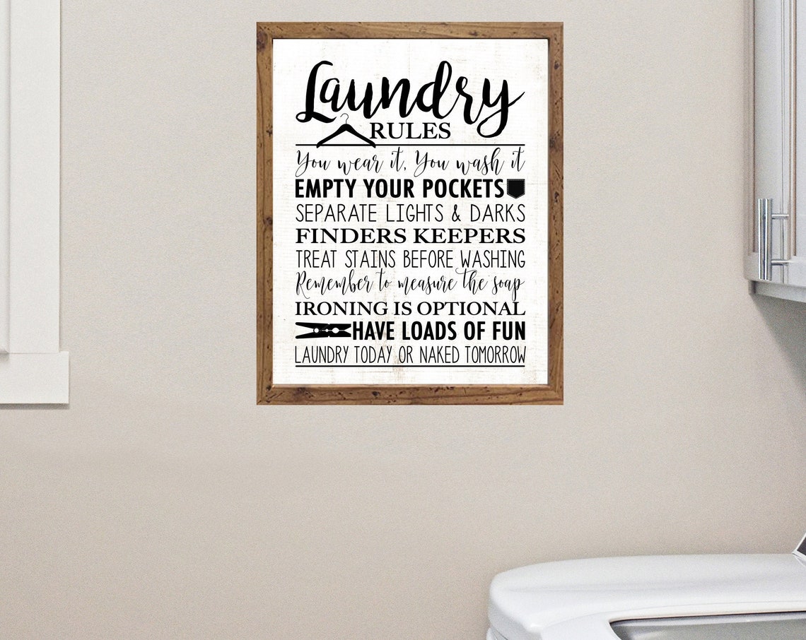 Laundry Rules Funny Farmhouse Sign Poster with Clothespin Art