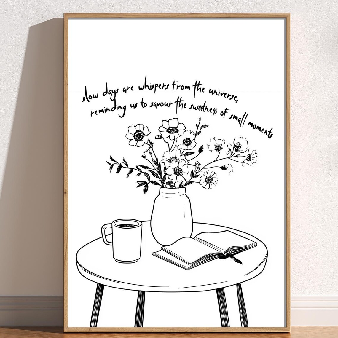 Slow Days Simple Floral Coffee Books Minimalist Poster