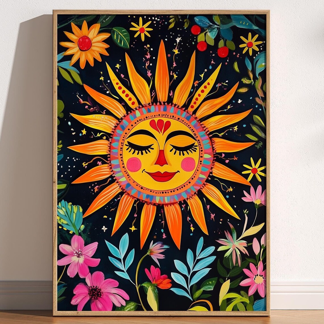 Mexican Sun Folk Art Print, Traditional Sunshine