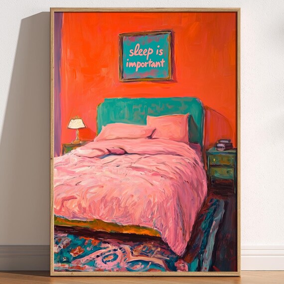 Sleep Is Important Cozy Pink Bedroom Interior Painting Poster