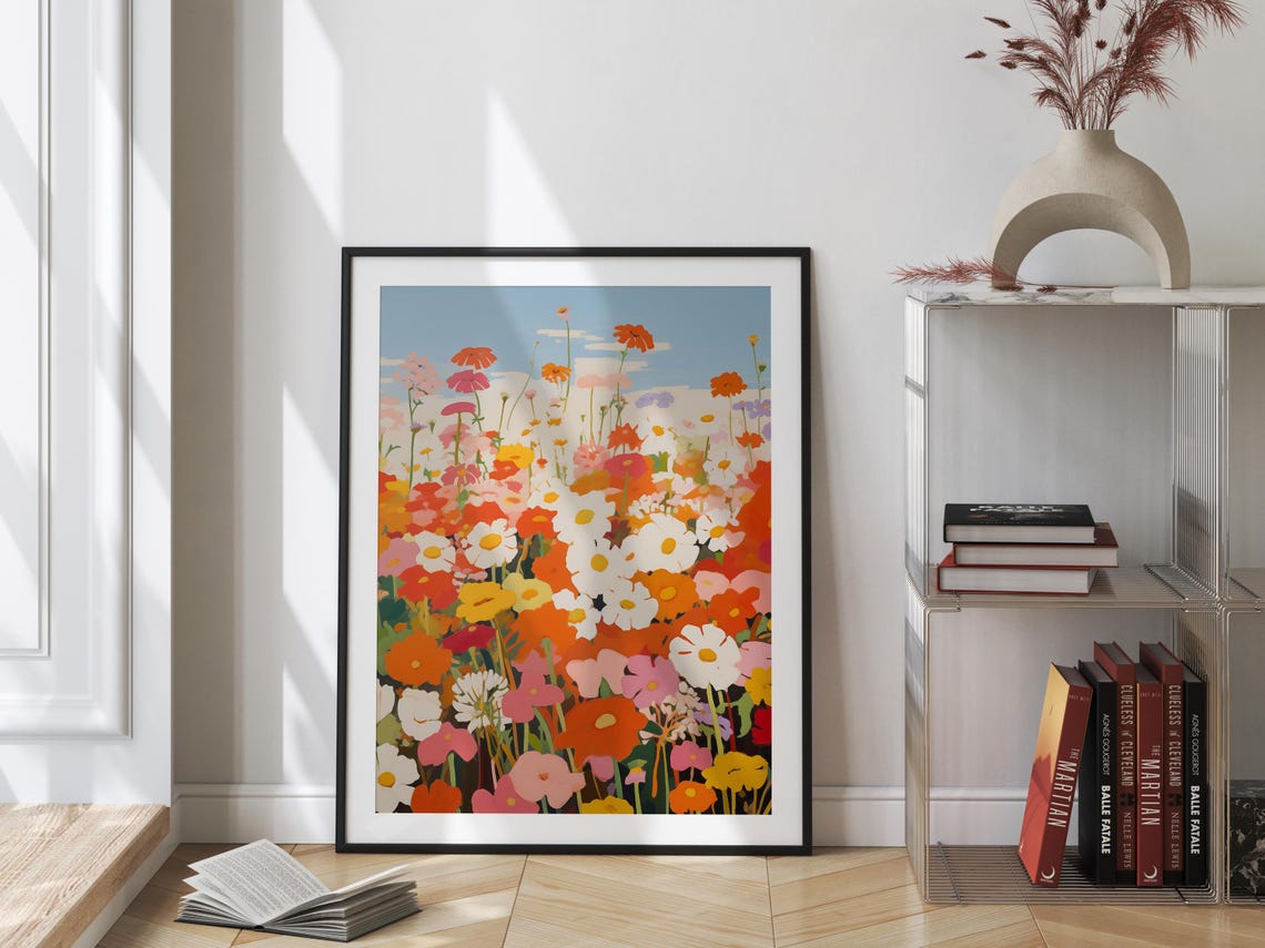 Pink Orange And White Wildflower Meadow Painting Botanical Art Poster - Image 2