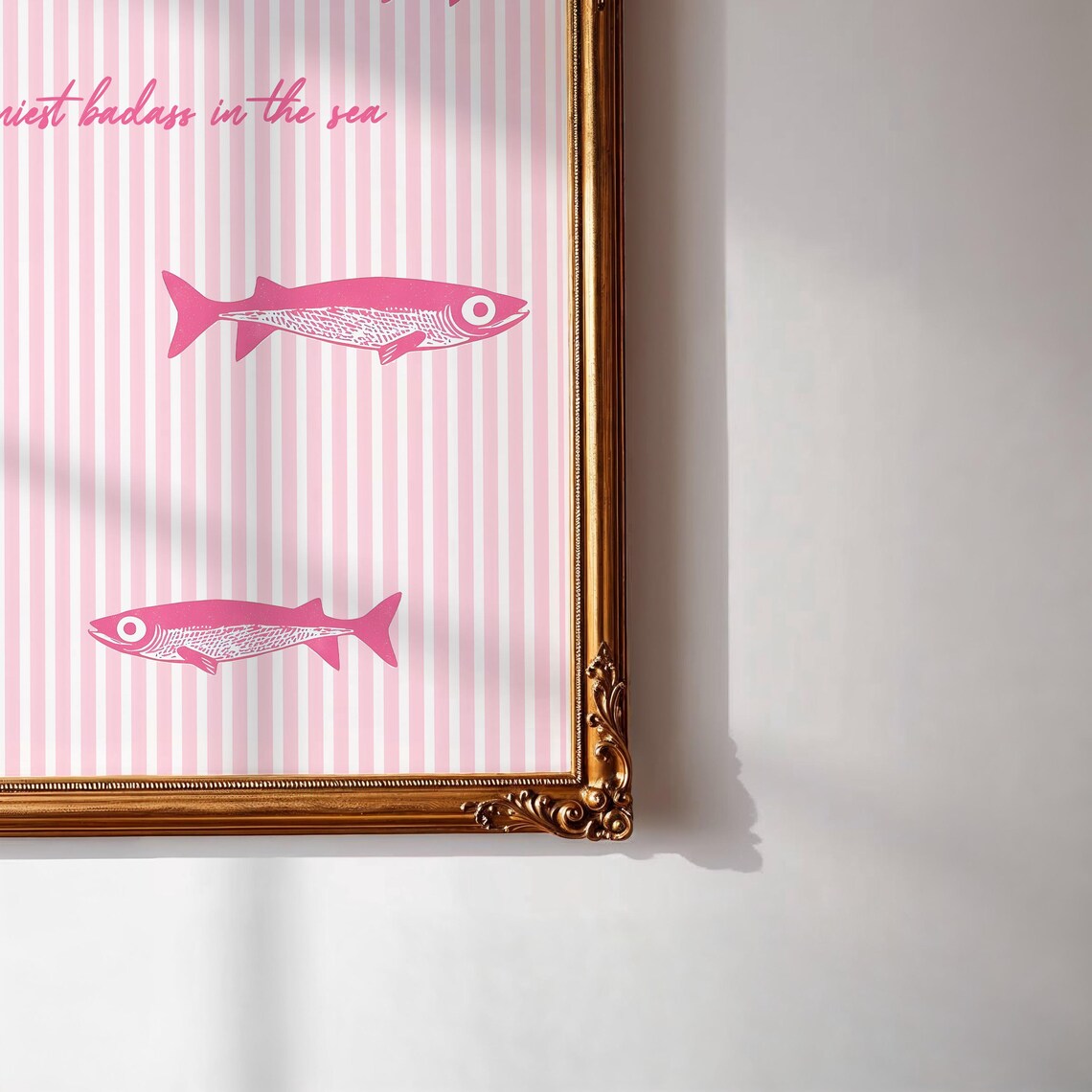 Pink Sardines On Stripped Background, Retro Poster - Image 2