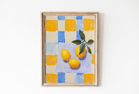 Trendy Lemons Checkerboard Print, Kitchen Art Print