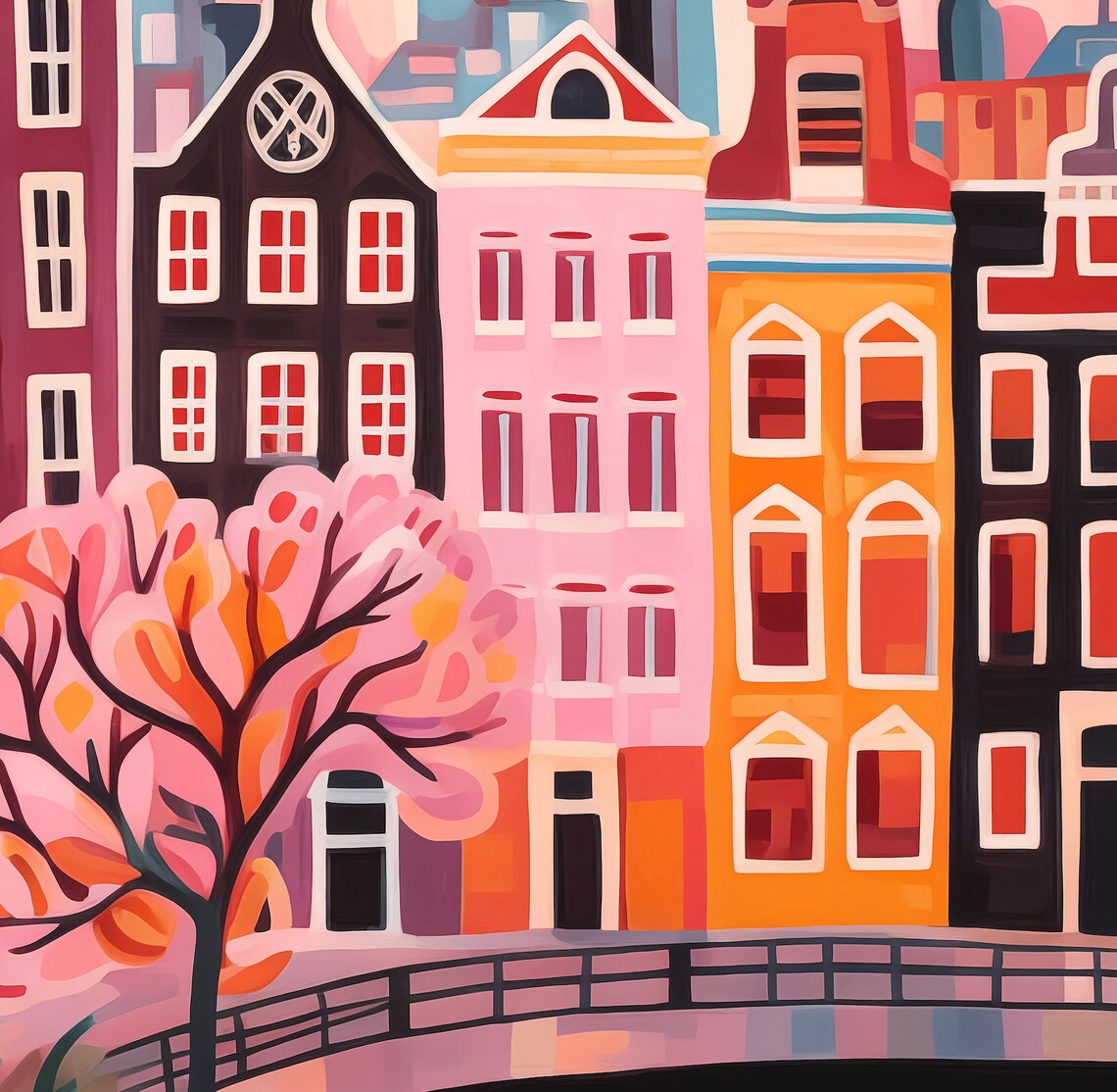 Amsterdam Canals Travel Poster, Romantic Roses Print - Image 2