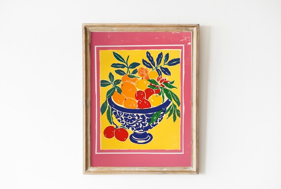 Colorful Fruit Bowl Lemons Oranges Modern Kitchen Art Poster