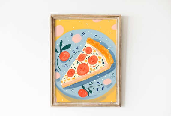 Cute Quiche Print Playful Breakfast Flatlay Food Wall Art Kitchen Art Gift For Foodies French Cuisine Wall Art Picnic Nursery Painting