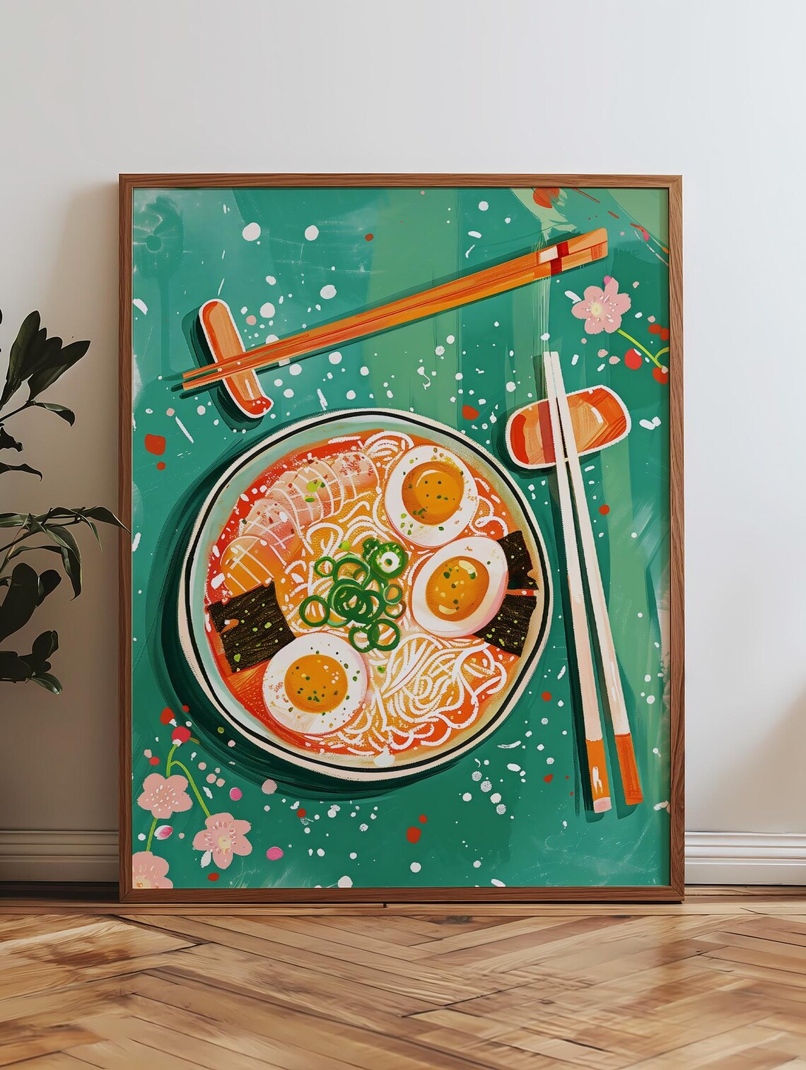 Ramen Bowl With Soft Egg On Teal Background Japanese Food Art Poster - Image 3