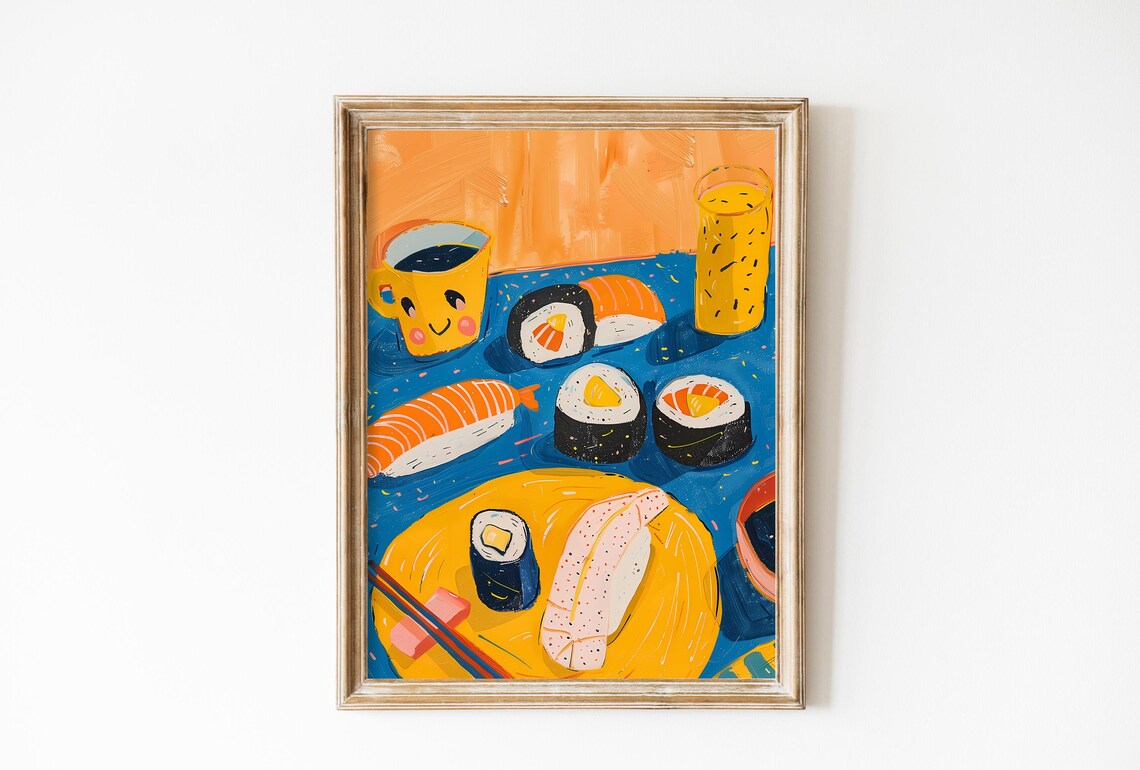 Cute Pink Sushi and Shrimps Japanese Art Print