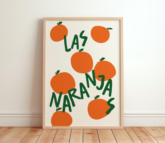 Las Naranjas Poster Retro Oranges Wall Art Print Trendy Kitchen Decor Fruit Market Food Illustration Dining Room
