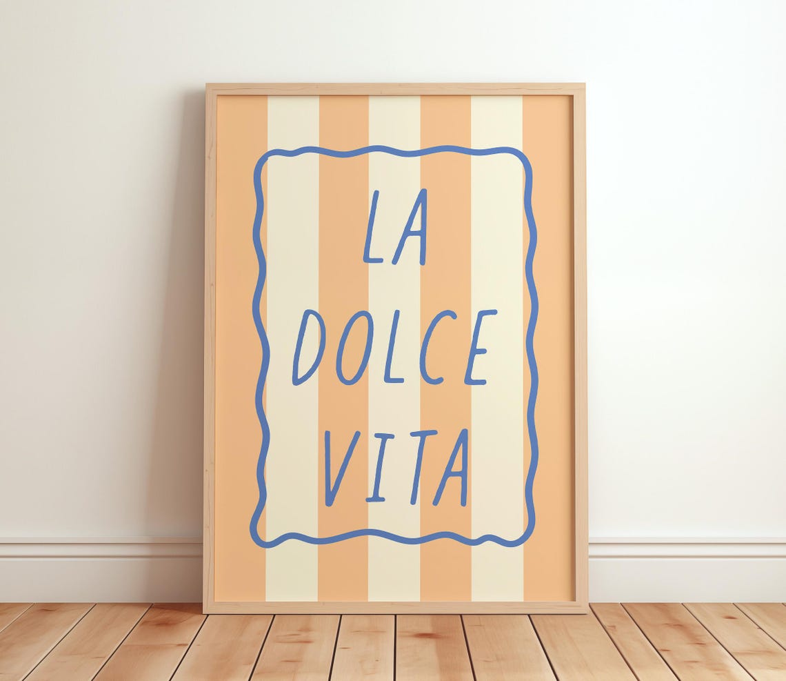 La Dolce Vita Hand Lettered Italian Quote Print on Peach Stripes