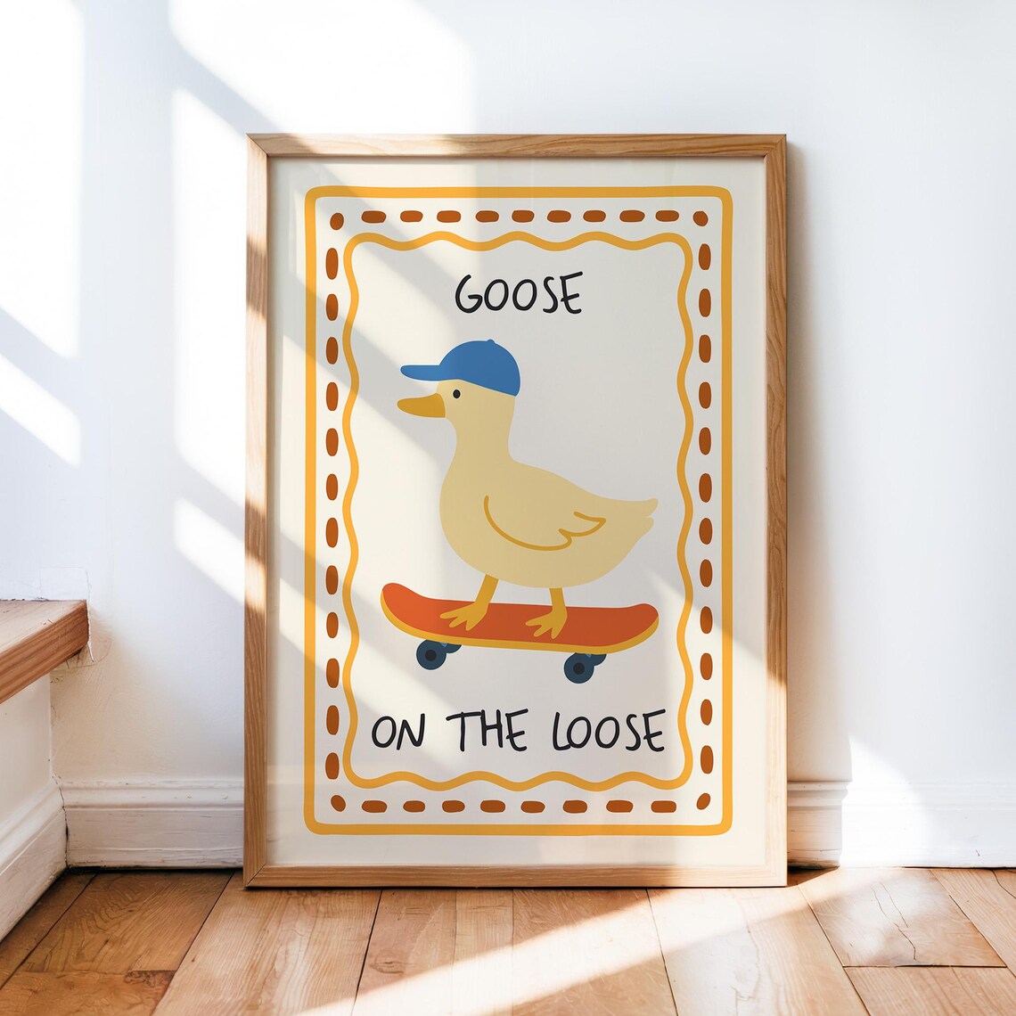 Goose On The Loose Skateboarding Duck Funny Nursery Room Poster