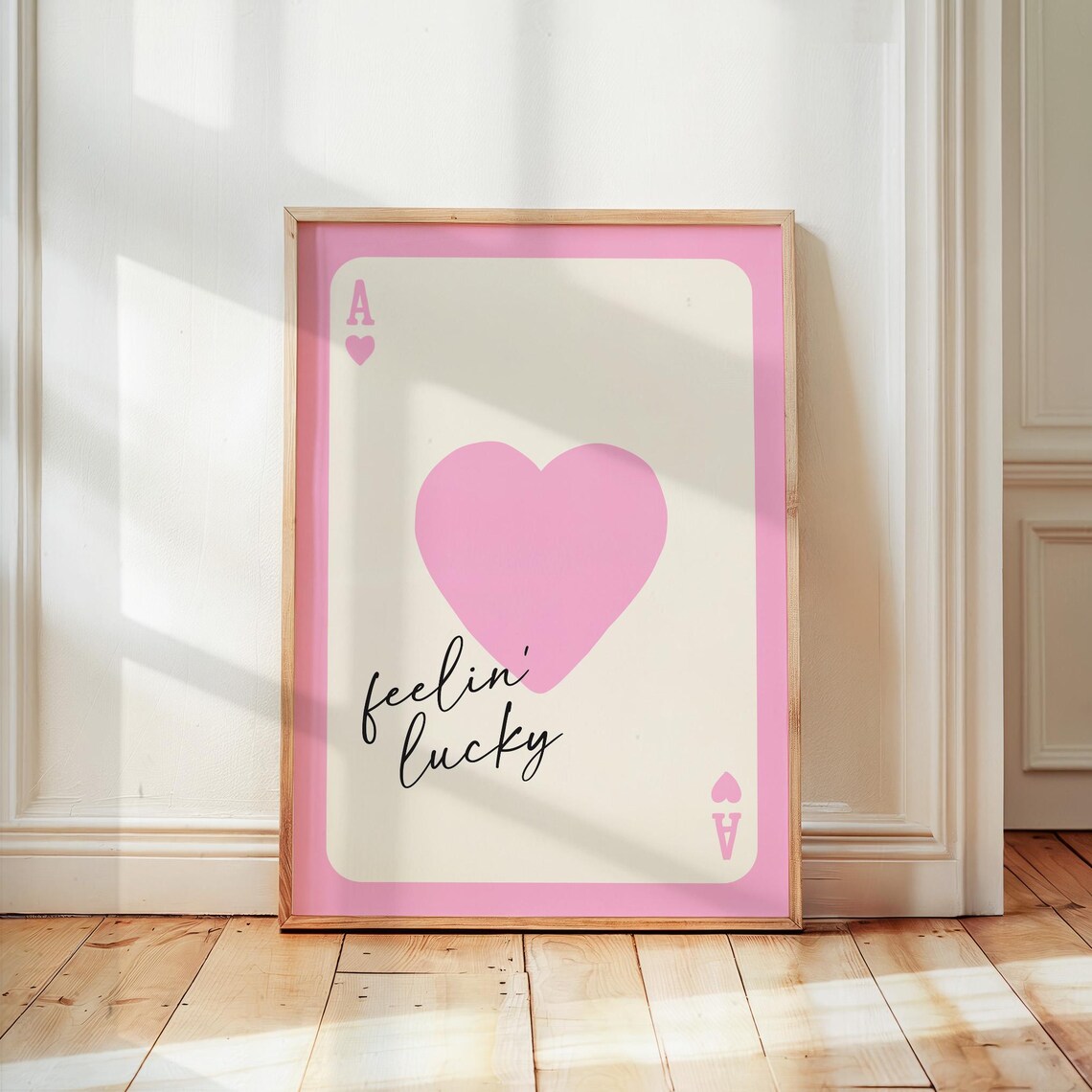 Pink Ace of Hearts Feelin' Lucky Playing Card Trendy Decor Poster