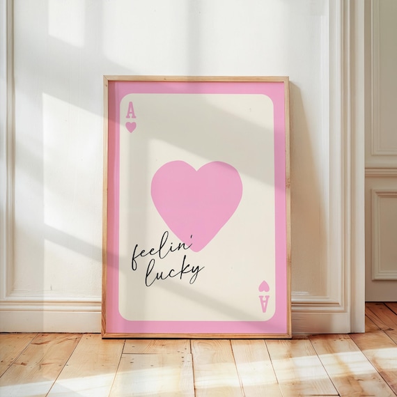 Feeling Lucky Print Ace Of Hearts Playing Card Poster Trendy Home Decor Retro Positive Quote