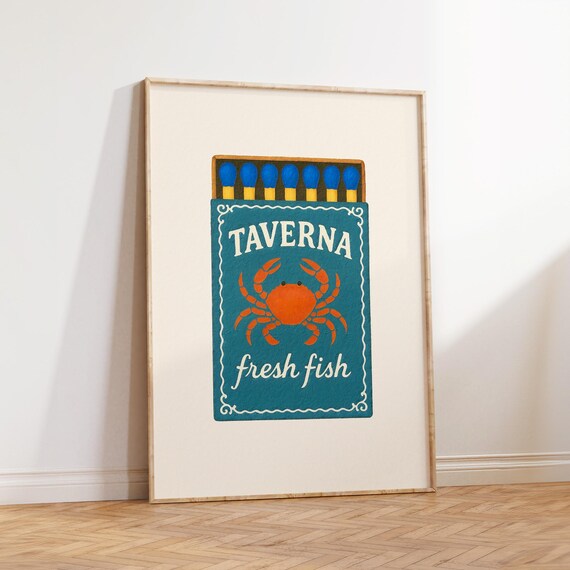 Sardines Matchbook Print Retro Matchbox Poster Trendy Home Decor Coastal Fish Mid Century Vintage Dining Room Art