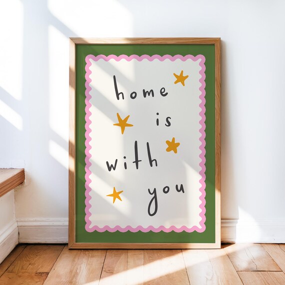 Home Is With You Hand Lettered Starry Quote Nursery Wall Decor Poster