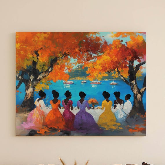 African Poster Juneteenth Picnic Print Vintage Black Art Afro Oil Painting Melanin Wall Decor Colorful