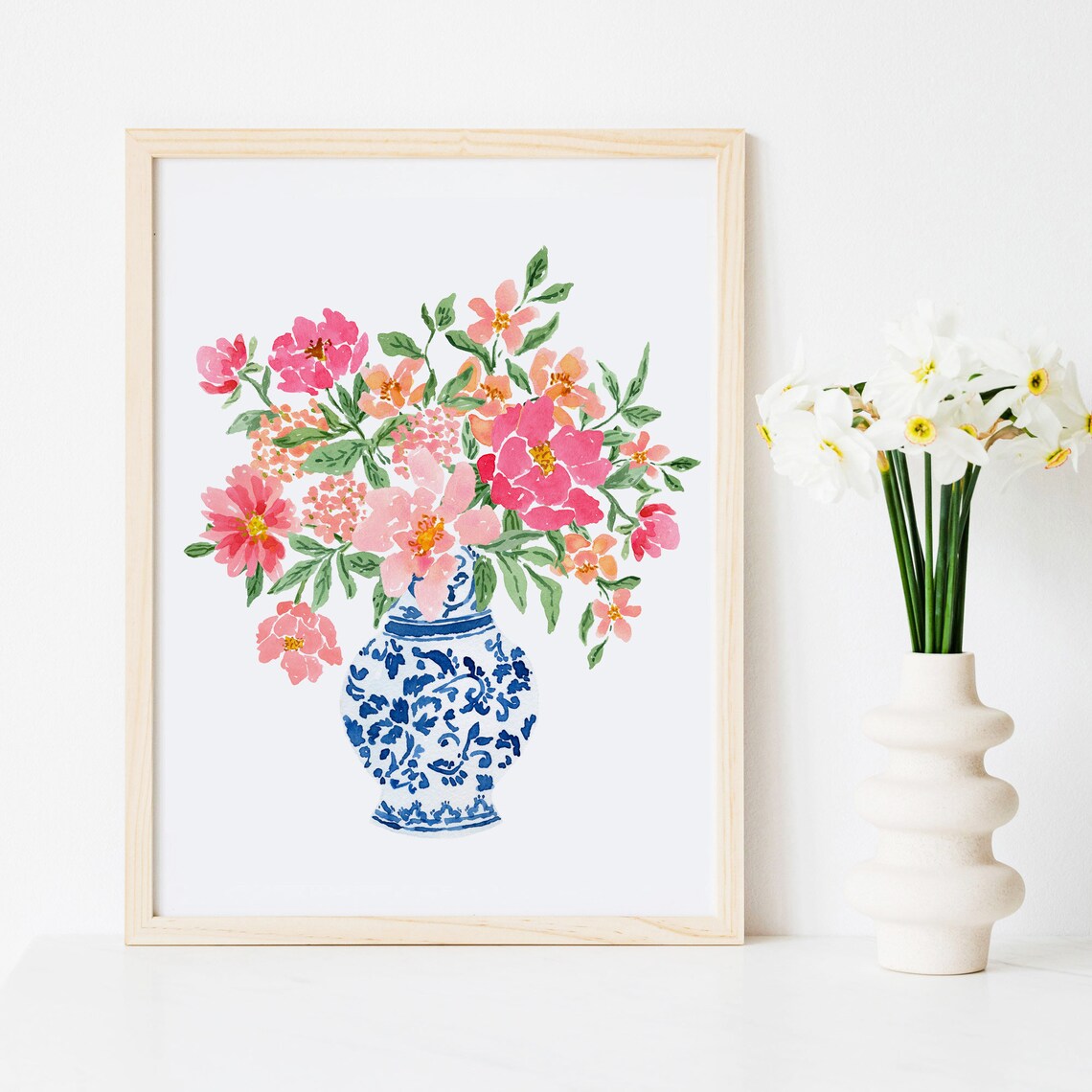 Peony Bouquet Watercolor Art Print, Grand Millennial - Image 2
