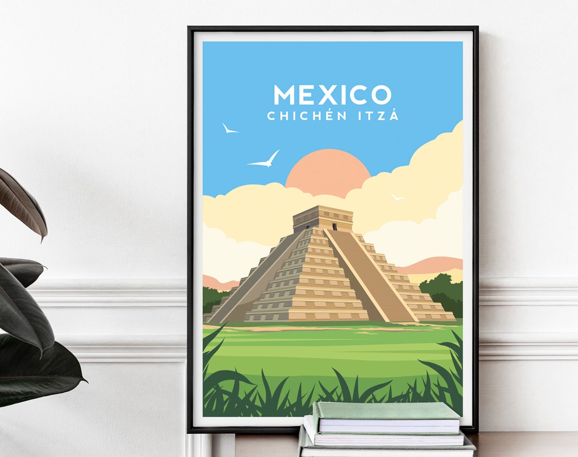 Chichen Itza Mayan Pyramid Sunrise Mexico Yucatan Travel Poster