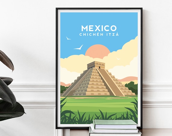 Chichen Itza Mayan Pyramid Sunrise Mexico Yucatan Travel Poster