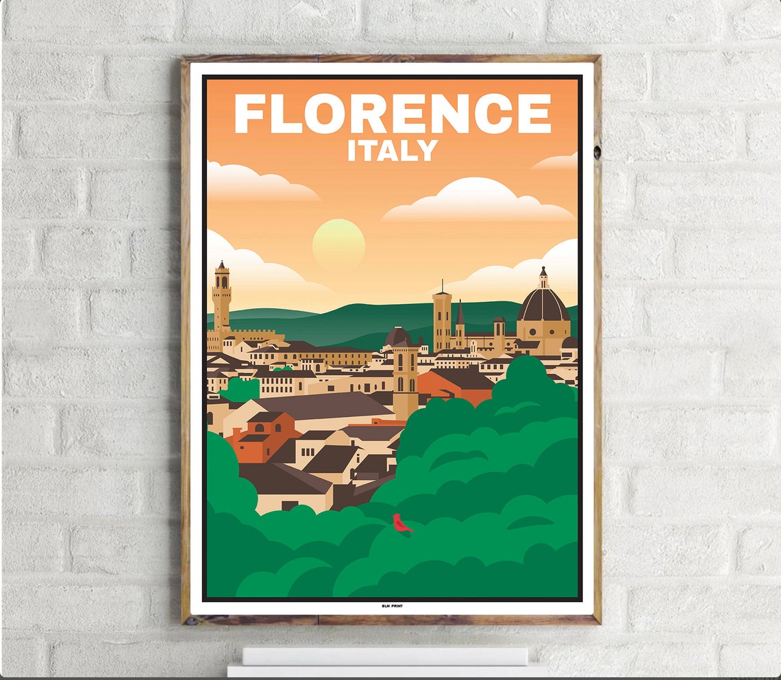 Old Town Florence Vintage Travel Poster