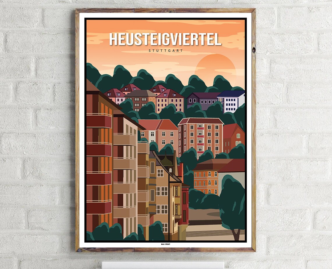 Stuttgart Heusteigviertel Vintage Travel Poster