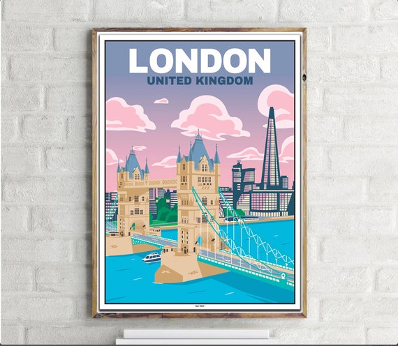 Tower Bridge London Vintage Travel Poster