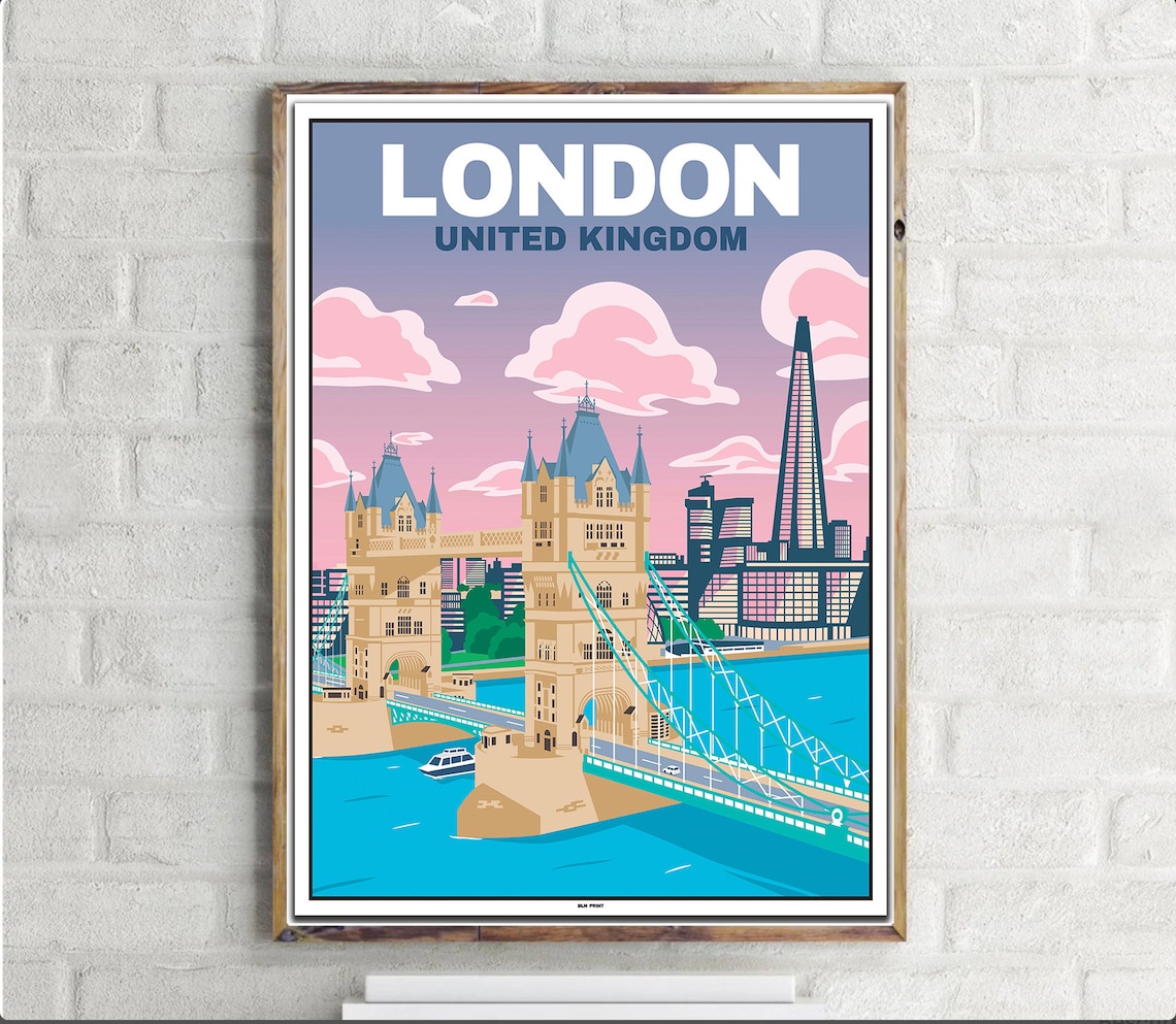 Tower Bridge London Vintage Travel Poster
