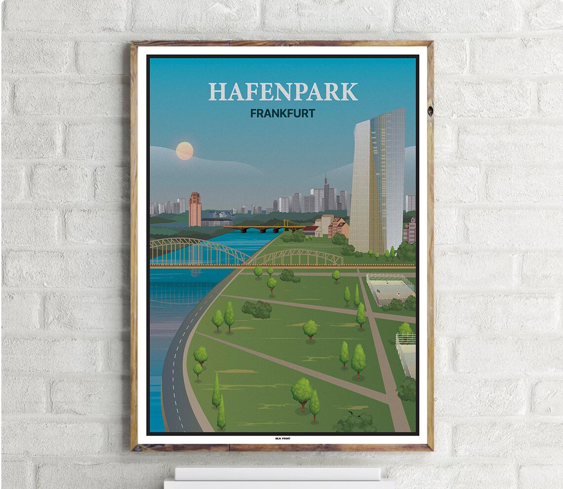 Hafenpark Frankfurt Vintage Travel Poster Art Print