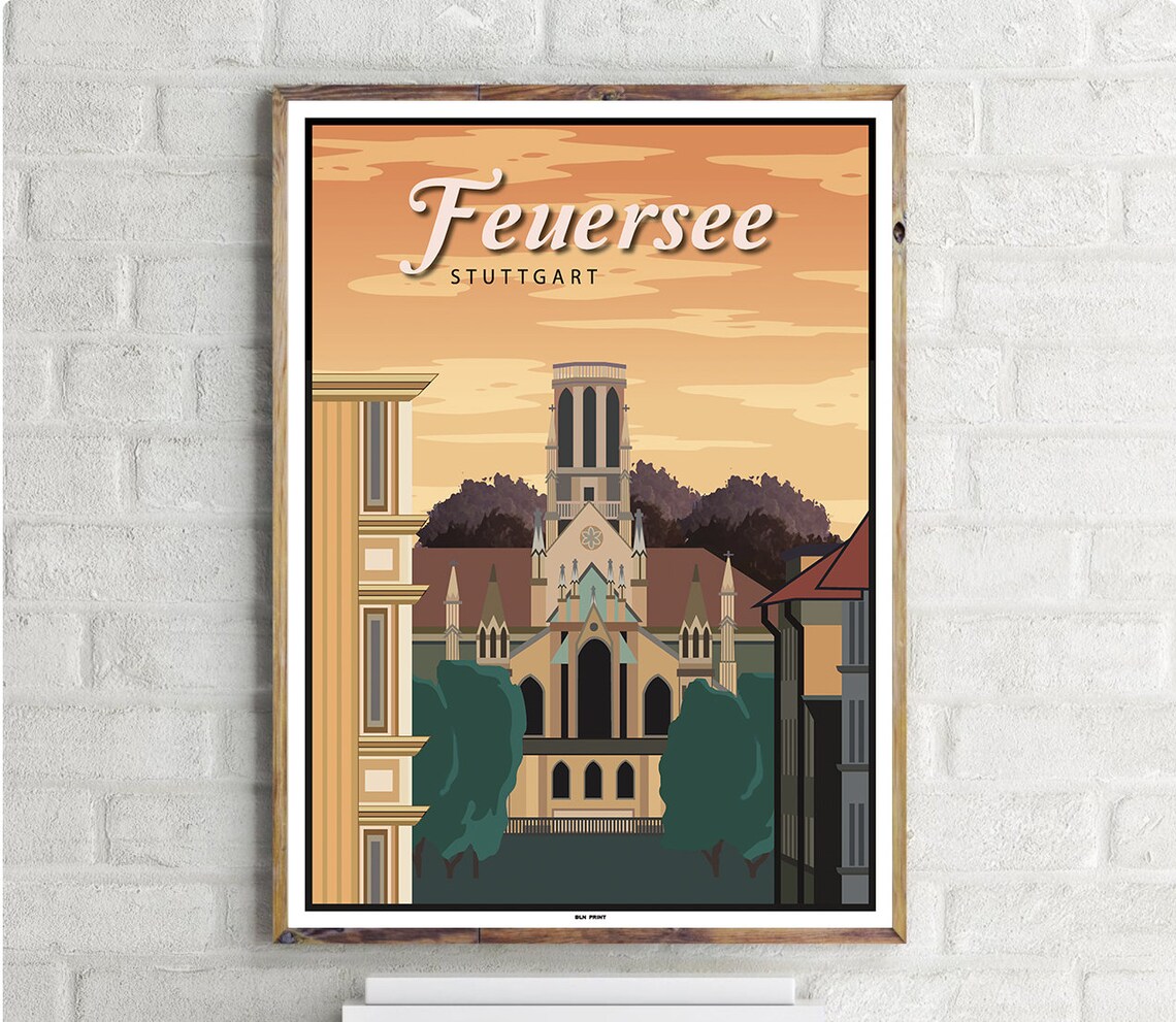 Stuttgartwest Feuersee Vintage Travel Poster